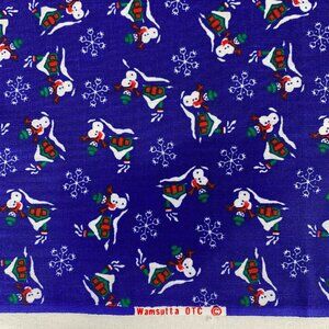 Wamsutta OTC Christmas Fabric Blue Snowman House Snowflake Snowmen Cotton 2 Yds